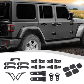 SQQP 24PCS Full Set Exterior Decoration Trim Kit Fit for 2018-2025 Jeep Wrangler JL JLU 2/4 Doors, Door & Hood Hinge Covers Door Handle Side Vent Tailgate Hinge Cover Trim(Matte Black) 2025