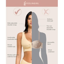 FeelinGirl Post Surgery Compression Bra for Women's Front Closure Bra with Adjustable Straps Wirefree Bra Nude XL