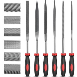 Hi-Spec File Set, 6-Piece Needle Files Metal Mini File Set Including Small Round, Semicircular, Square, Triangular, Flat and Flat Pointed, for Craftsmen, Workshop, DIY
