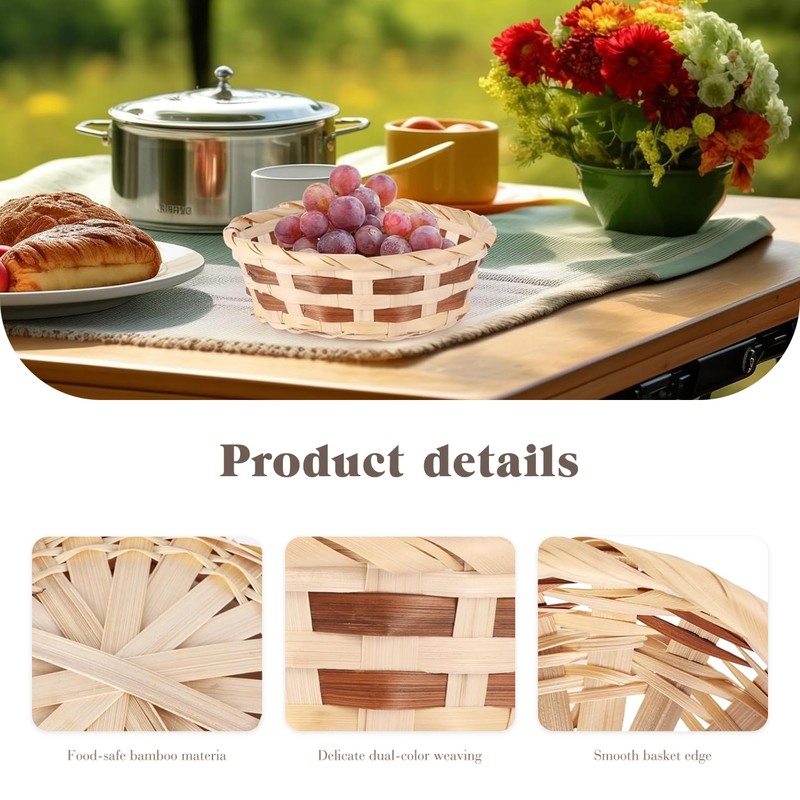 Bamboo Bread Basket, 10 Pcs Round Gift Baskets, 17cm Woven