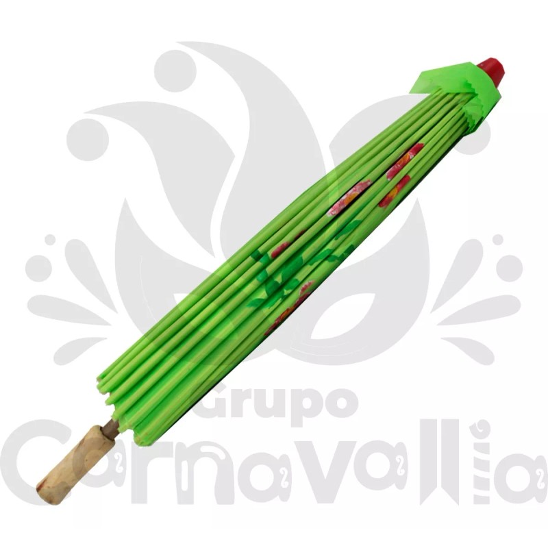 Grupo Carnavallia Sombrilla China Verde Madera Tela Bambú Boda Recuerdo
