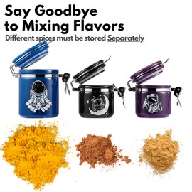 Astronaut Smell Proof Jar Bundle - 3 Pack (1L+2S), Pottery Smell Proof Container with Bamboo Holder Kit, Versatile Airtight Storage Set Cute Spaceman Gifts for Connoisseur - Blue Black Purple