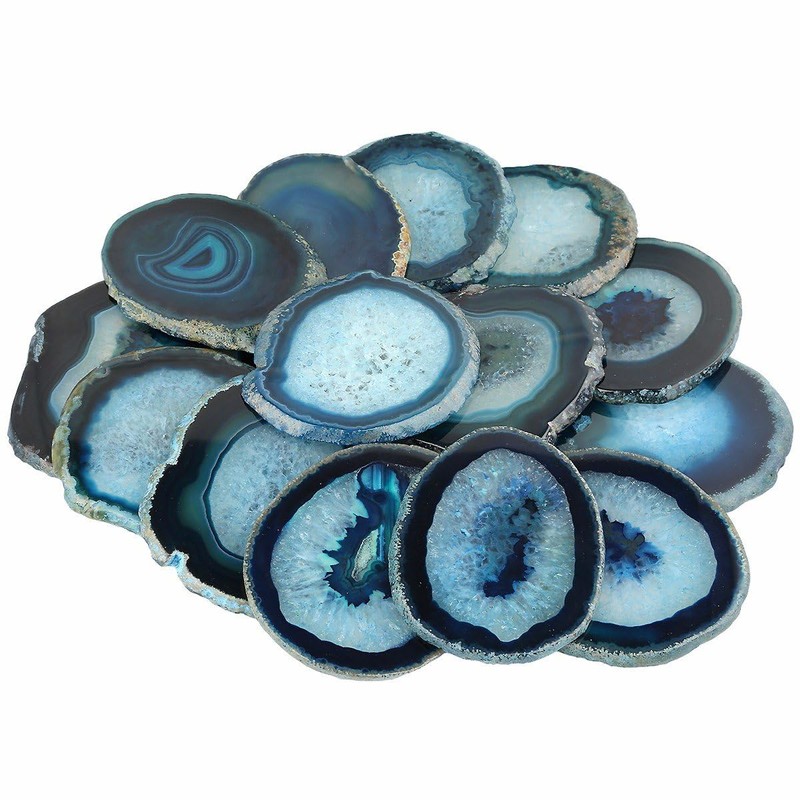 Shanxing Blue Agate Slice Geode Stone Coasters for Drinks and