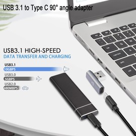 QIANRENON 90° Angle USB C to USB Adapter 10Gbps USB 3.1 Male to USB C Female Left Angle L-shaped Connector, Aluminium Alloy, for Audio/Video Transmission, 2 Pieces (Left Angle Vertical Bend)