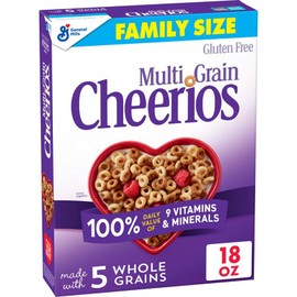 Multi Grain Cheerios, Multigrain Breakfast Cereal, Gluten Free, 18 oz (Pack of 8)