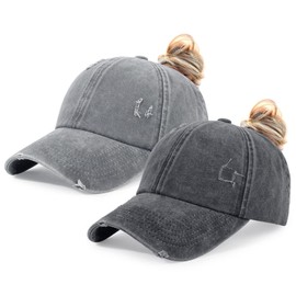 HH HOFNEN Ponytail Hats Womens Washed Distressed Baseball Cap High Ponycaps Cotton Dad Hat with Ponytail Hole