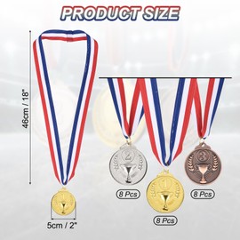 PATIKIL 24 Pieces Gold Silver Bronze Award Medals, 2 Inch Award Medals 1st 2nd 3rd Prize with Neck Ribbon for Games Sports Competitions