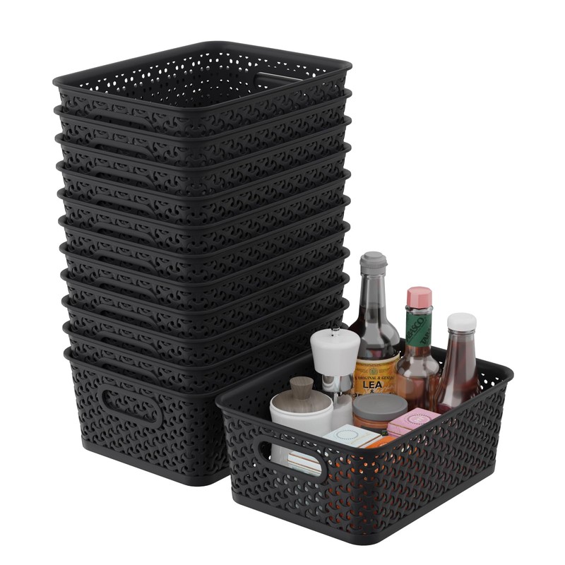 Gainhope 12 Packs Plastic Baskets with Handle, Woven Storage Organizer