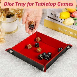 HiLLeo DND Dice Tray 2pcs Square Portable Folding Dice Rolling Tray for Dungeons and Dragons MTG RPG Role Playing Table Games and Dice Games (Black and Red)