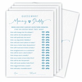 Ketsord Guess Who? Mommy Or Daddy Baby Shower Game Set - Minimalism White & Blue - 30 Double-Sided Fill in Style Game Cards for Gender Reveal, Baby Announcement, Party Favor & Supplies - A03