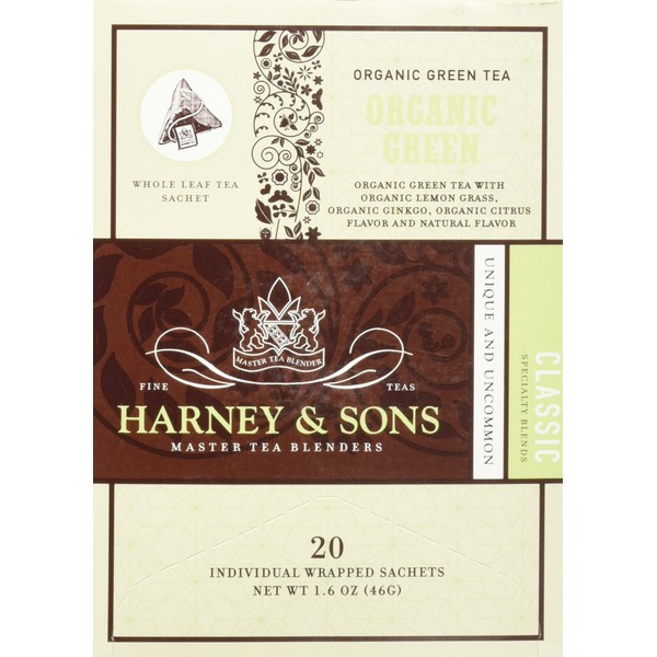 Harney & Sons Fine Teas Organic Green with Citrus & Ginkgo - 20 Wrapped Sachets
