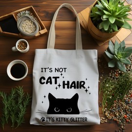 Lacosu Black Cat Tote Bag, Cat Gifts for Women Cat Lovers, Cat Mom Lady Gifts, Black Cat Gifts, It's not Cat Hair It's Kitty Glitter Canvas Tote Bags for Women, Reusable Grocery Bags Shopping Bags