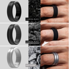 Anillos ThunderFit de bodas de silicona: 2 capas, 7, 4 y 1 anillo, línea media grabada biselada, con orilla de goma, 8.2 mm de ancho y 2.5 mm de grosor, para hombre , 8.5 - 9 (18.9mm)