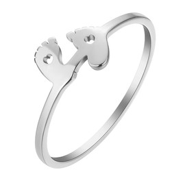 LUTAKU Stainless Steel Baby Feet Rings for Women Girls Footprint Ring,Baby Shower Motherhood Jewelry Mother's Day Gift (Silver)