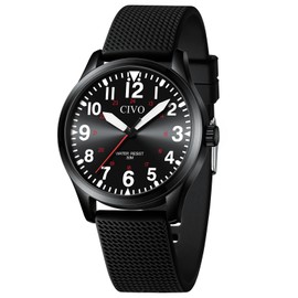 CIVO Men's Watches Waterproof Watch Analogue Quartz Large Numbers Luminous Military Sport Outdoor Easy to Read Gift, C-3 Black/Red, Strap.