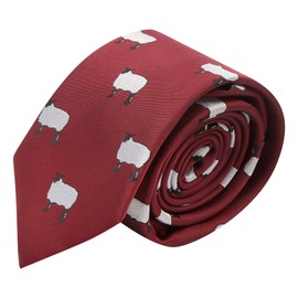King & Priory Burgundy Red Embroidered Sheep Tie