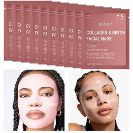 10 Pack Collagen & Biotin Hydrating Face Masks – Alcohol-Free, Gentle, Low-Allergen Skincare for All Skin Types to Smooth, Brighten & Nourish Skin