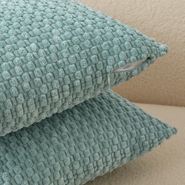 UGASA Velvet 12x20 Inch Lumbar Throw Pillow Cover, Both Sides Corduroy Striped, Soft Solid Decorative Rectangular Cushion Case for Couch/Bedroom/Car, 1 Piece, Aqua Green