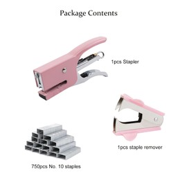 Aacehlh Small Hand-held Stapler Set, 15 Sheet Capacity, includes 750Pcs Staples and A Staple Remover, Mini Desktop Stapler for Office, School, Home or Travel Use. (Pink)