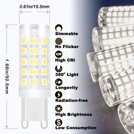 ALIDE G9 Led Bulbs 3W Dimmable 6000K Daylight White Replace 20W 25W 30W Halogen Equivalent, AC120V T4 Clear G9 Bi-pin Led Bulbs for Chandelier Pendant Wall Home Lighting,300LM,360Deg,10Pack