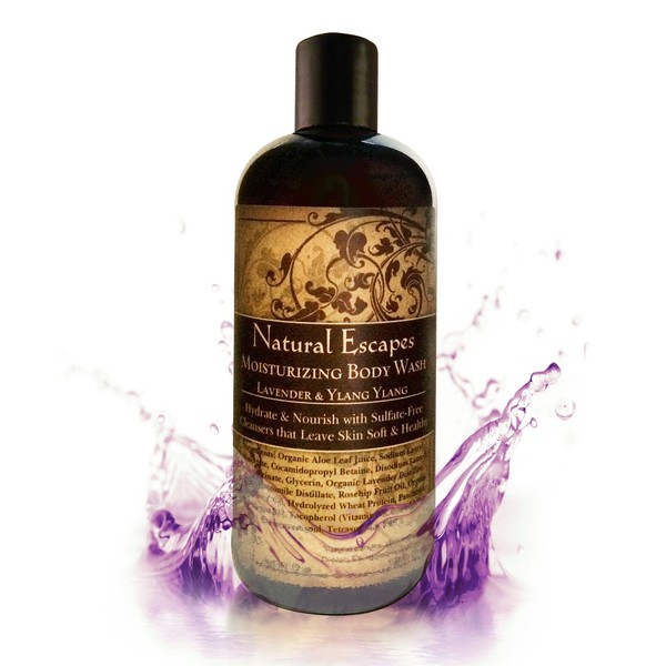 Natural Escapes | Organic Lavender & Ylang Ylang Moisturizing Body Wash | Calming Sulfate-Free Body Wash Leaves Skin Soft, Hydrated & Healthy | Great for Sensitive Skin | 12 oz