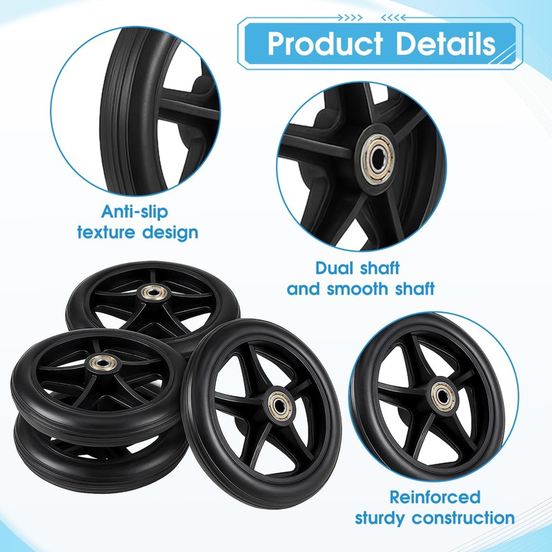 4 Pack Replacement Wheelchair Wheels 6 Inch Universal Anti-Slip Wheelchair