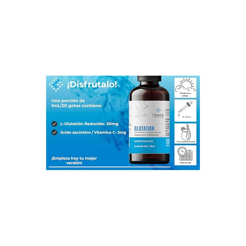 Glutatión Reducido GSH Fórmula Líquida, Antioxidante Maestro con Vitamina C