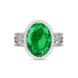 Linawe Silver Adjustable Rings for Women, Emerald Green Birthstone Chunky Rings, Imitation Diamond Fake Crystal Gemstone CZ Statement Ring, Rhinestone Cubic Zirconia Cocktail Ring