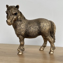 LEONARDO Shetland Pony horse figurine aged bronze effect, Bronzed Reflections range, gold gift box