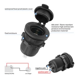 12V Car Cigarette Lighter Socket Waterproof and Dustproof plug socket for Car Truck Motobike Boats Marine ATV, with Fuse & 60cm Cable (Black-2PCS)