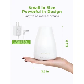 InnoGear Essential Oil Diffuser, Premium 5-in-1 Diffusers for Home Scent Aromatherapy Diffuser Air Desk Humidifier for Bedroom Large Room Office 7 Color LED 2 Mist Mode Waterless Auto Off, Basic White