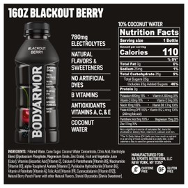 BODYARMOR Sports Drink, Blackout Berry, Electrolyte Drink Hydration, 16 Fl Oz Bottles (12 Pack), Flavored Coconut Water with B Vitamins & Antioxidants