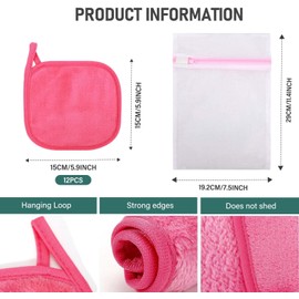 KPX Paquete de 12 toallitas desmaquillantes reutilizables de 15 x 15 cm, toallitas para lavar la cara, discos desmaquillantes y limpiador facial cosmético (rosa)