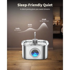 Lawfery Cat Water Fountain Stainless Steel, 108oz/3.2L Automatic Pet Water Dispenser with 5V Quiet Pump, Triple Filtration, Visible Water Level Window, for Cats, Dogs, Multi-Pet Homes