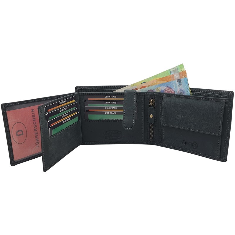 myledershop Genuine Buffalo Full Leather Landscape Format Wallet with Tractor