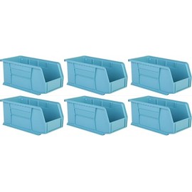 Hudson Exchange 11" x 5-1/2" x 5" (6 Pack) Plastic Stackable Storage Bin and Hanging Container, Light Blue