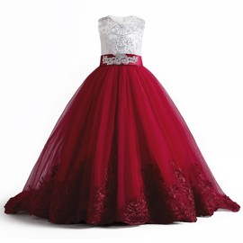 NNJXD Girls Princess Pageant Dress Kids Prom Ball Gowns Wedding Party Flower Dresses (8-9 Years, Red 4)