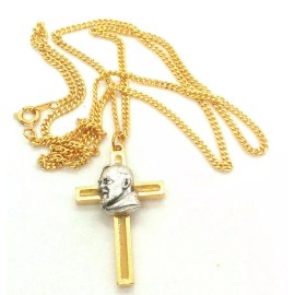 Padre Pio Cross Necklace Stamped Made in Italy