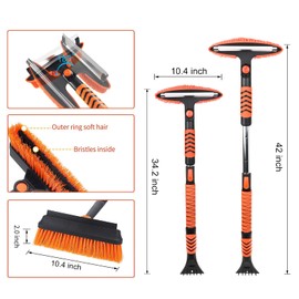 TIROL 42' Ice Scraper and Extendable Snow Brush Emergency Snow Shovel Snow Broom with Foam Grip 180 Pivoting Brush Head Snow Scraper for Cars, Trucks, SUVs, Vehicle