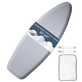 SheeChung Ironing Board Cover and Pad 22“x57”,Thick Iron Board Cover with Padding,Heat Reflective and Scorch Resistant,Wide Ironing Board Cover with Adjustable Fasteners and Velcro,Silver Grey