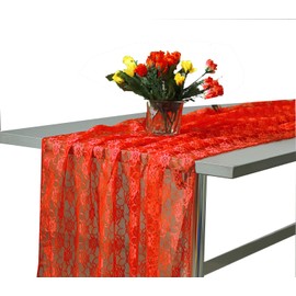 MDS Pack of 25 Wedding 27 x 170 inches Long Sheer lace Table Runner for Wedding Banquets Decorations Birthday Parties, Engagements, Rustic Boho for 14Feet Table Runners - Red
