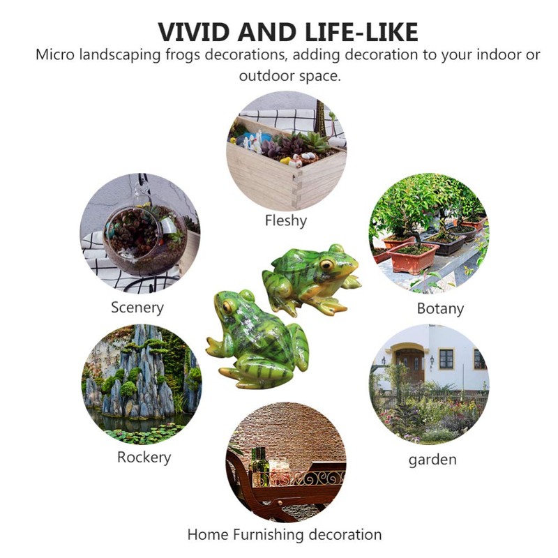 Wakauto Pack of 2 Miniature Garden Frog Figures Simulation Little