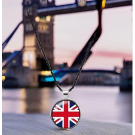 Gregory Crafts & Gifts Union Jack Flag Pendant Necklace, Black Cord, Unisex Jewellery, 18 Inch