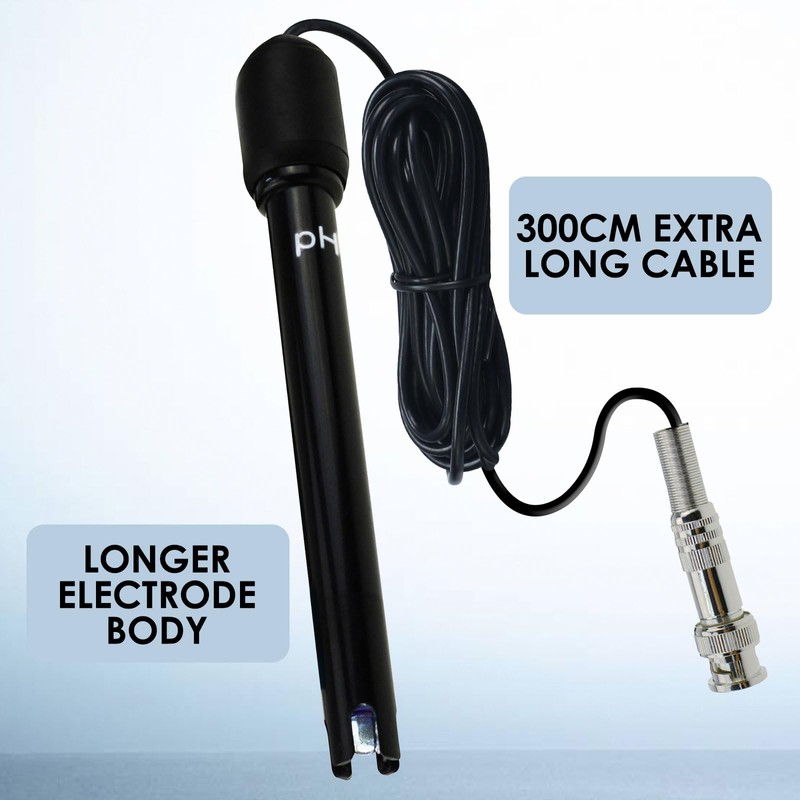 Austauschbare pH-Elektrode mit BNC-Anschluss 300 cm langes Kabel inkl. Kalibrierpulver