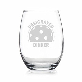 Designated Dinker - Stemless Wine Glass - Funny Pickleball Themed Gifts And Decor - Gift For Pickleball Enthusiasts