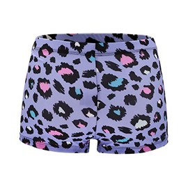 Rosdeer Little Girls' Shiny Dance Tumbling Sports Gymnastics Purple Leopard Print Shorts for Girls 7-8years