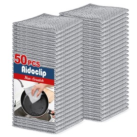 50pcs Non Scratch Wire Dishcloth, Multipurpose Wire Dishwashing Rags for Wet and Dry, Reusable Stainless Steel Cleaning Cloth, Kitchen Metal Dish Cloths for Washing Dishes Sinks, Dishes, Stove Top