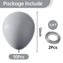 KALOR 12 Inch Gray Balloons, 50 Pcs Latex Helium Balloons for Kid's Birthday Party, Baby Shower, Wedding, Graduate Party Decorations
