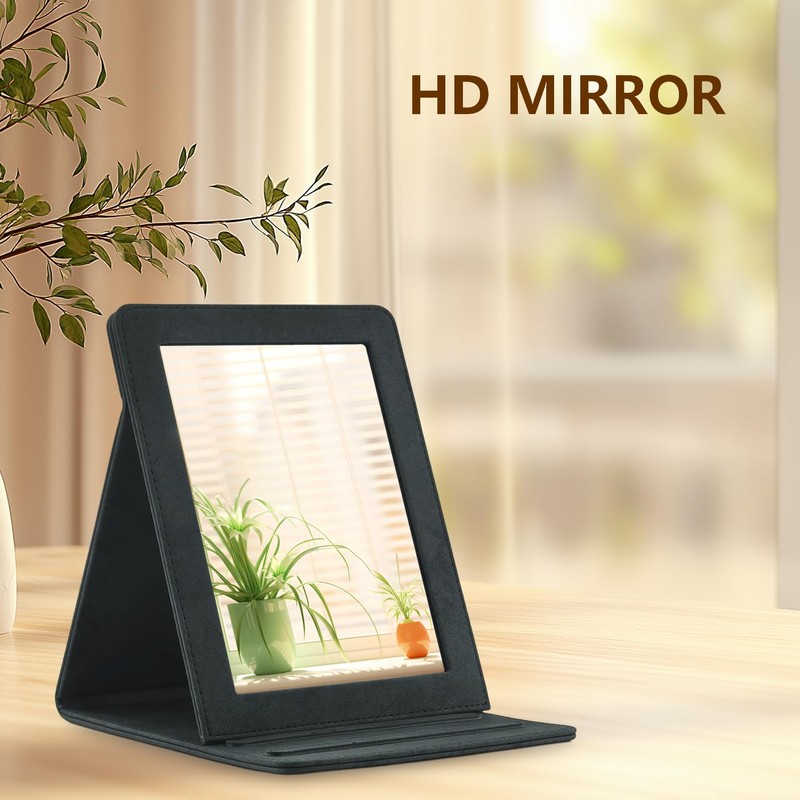 HEISHAYU PU Leather Portable Folding Makeup Mirror (Rectangular Adjustable Bracket