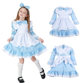 Angenster Halloween Alice Maid Outfit, Cosplay, Dress, Costume, Children, Girl, Long Sleeve, Dress, 5-piece Set, Cute, Kids' Performance Clothes, Christmas Events, Parties, Dance Costume, Theater,